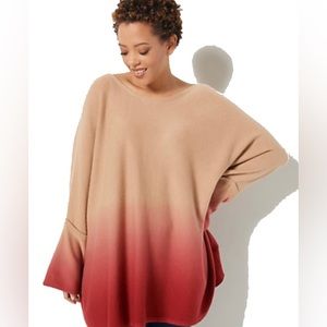Soft by Naadam Ombré Poncho Cashmere Sweater Camel/Burgundy L/XL Sold out